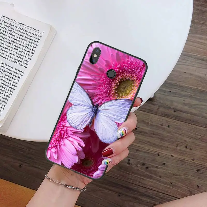 

Flowers butterflies Phone Case For Xiaomi Redmi 7 9t 9se k20 mi8 max3 lite 9 note 8 9s 10 pro Soft Silicone Shell Cover Funda