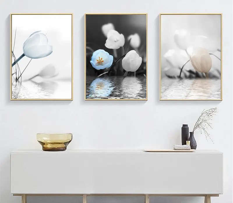 Yumeart скандинавский холст искусство романтический водяной тюльпан белый синий