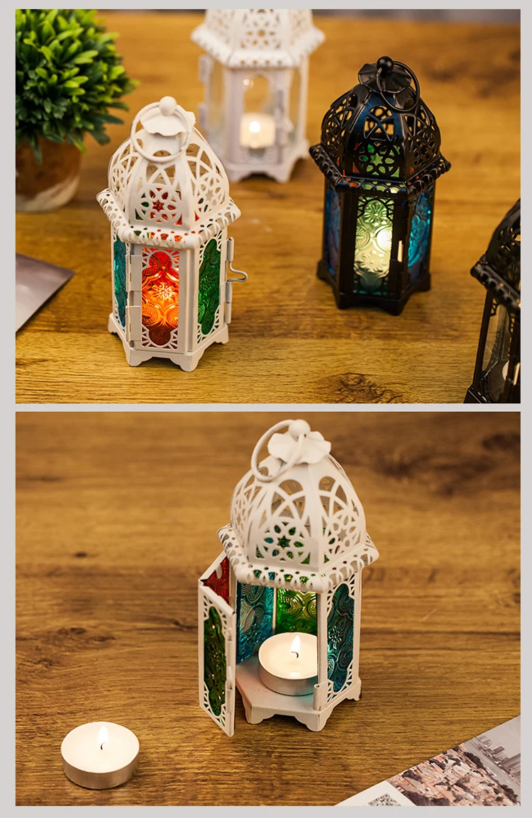 Марокканский подсвечник из кованого железа стеклянный ветровая лампа в стиле