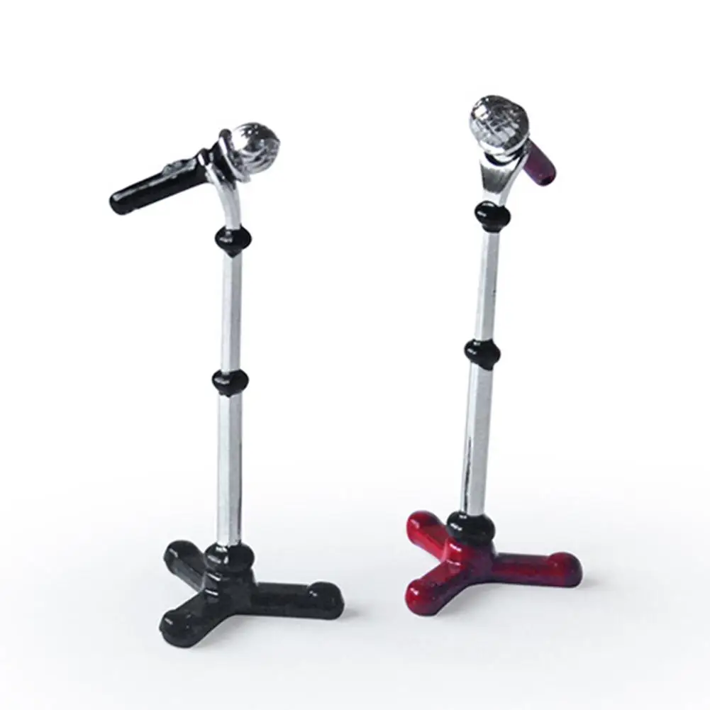 1/12 миниатюрный металлический микрофон для кукольного домика с подставкой