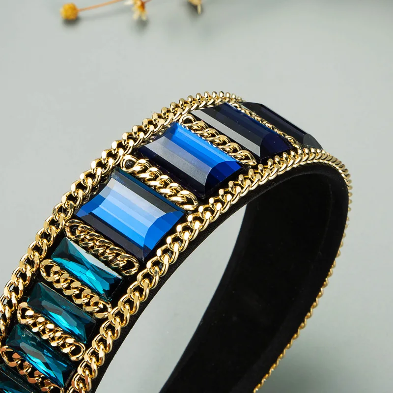 

2021 Square Rhinestone Headband Crystal Beaded Bling Hairbands Metal Chain Headbands for Women Girls Lady Hair Accessories