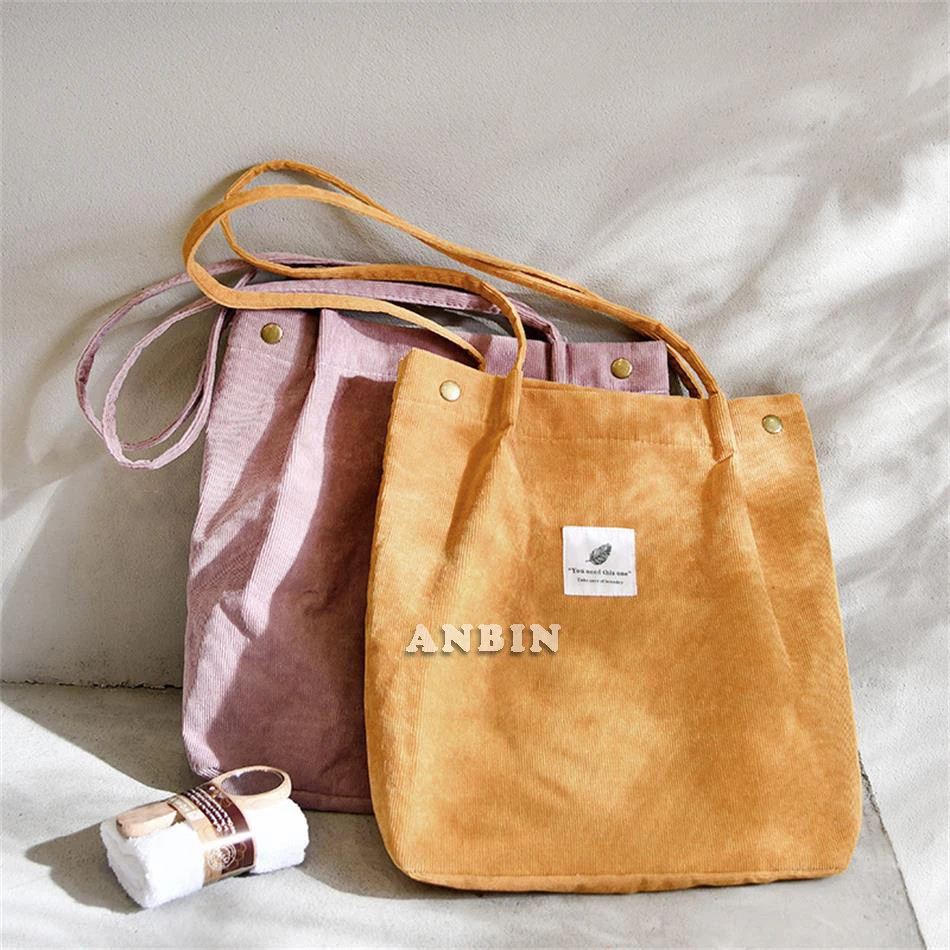 

2021 Женская Вельветовая сумка для покупок через плечо, женские повседневные сумки, экологически чистые многоразовые складные сумки-тоут для...