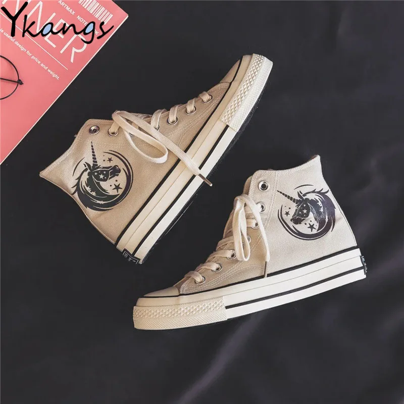 

Summer Color Reflective Cartoon High Top Women Canvas Shoes New Style Cross Strap Casual Outdoor Sports Ladies Vulcanized Shoes