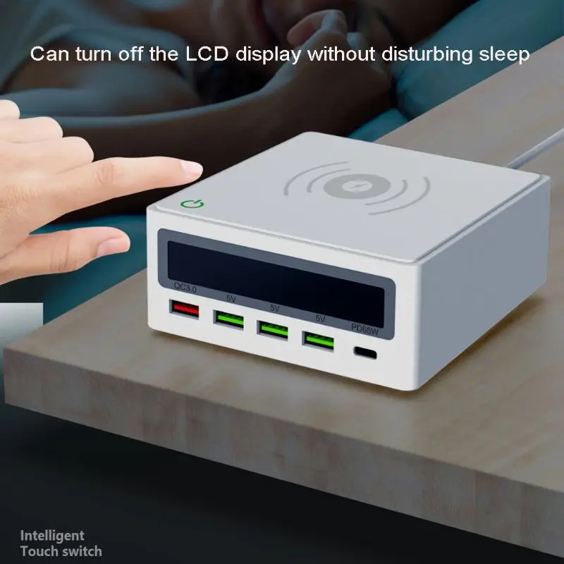 5 портов QC3.0 USB Type C PD 65 Вт адаптер питания Qi Беспроводное зарядное устройство для