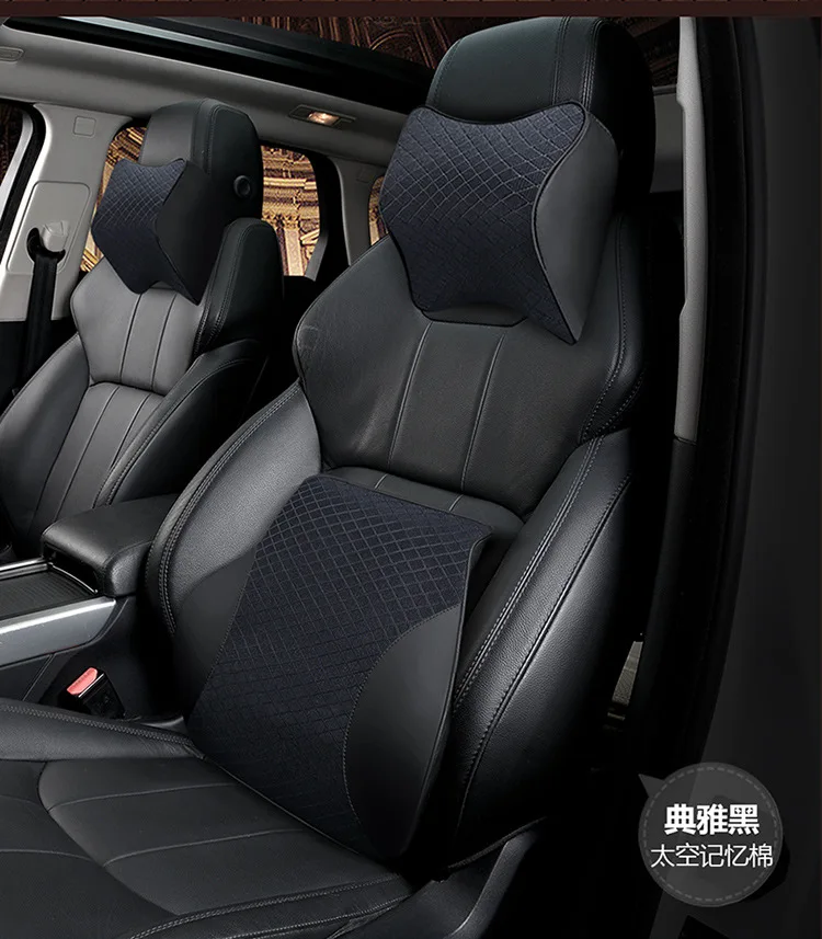 black set Автомобильная подушка, Автомобильная подушка для спины и поясницы, Комплект подушек для шеи, подголовник для автомобиля, подушка для спины из пены с эффектом памяти, хлопок, черный, красный - Название цвета: black set