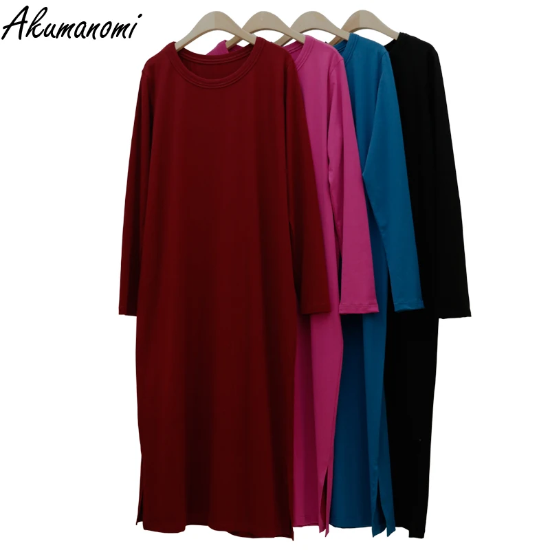Plus Size Dresses Cotton 6xl 7xl 8xl 9xl 10xl Spring Autumn Women Clothing Long Sleeve Vintage Black Maxi Dress Female Casual