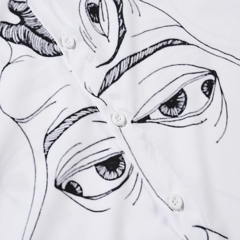 

ELKMU Streetwear Human Face Print Shirt Men Summer Holiday Beach Shirts Hip Hop Fashion Short Sleeve Button Tops Male HE874