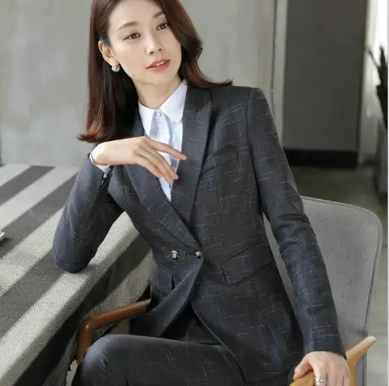 

Women's purple suit 2piece clothes set long sleeve blazer with trouser office ladies women formal plus size gray pants suits