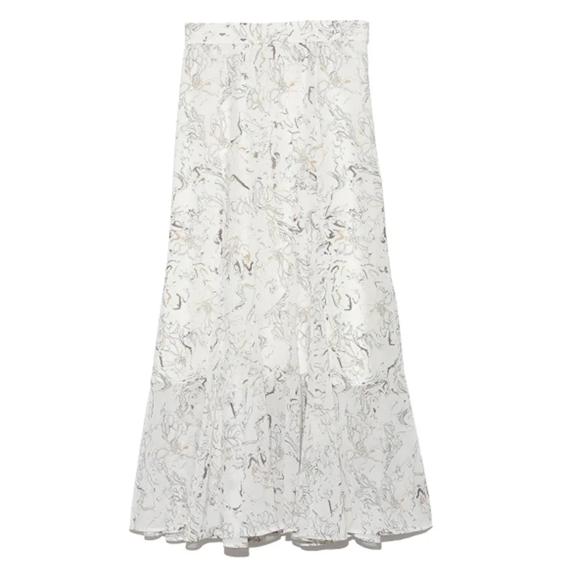 

2021 Summer Woman Skirts New Ins Fashion Elegant Temperament Simple Printing Versatile Female Irregular Mermaid Skirt