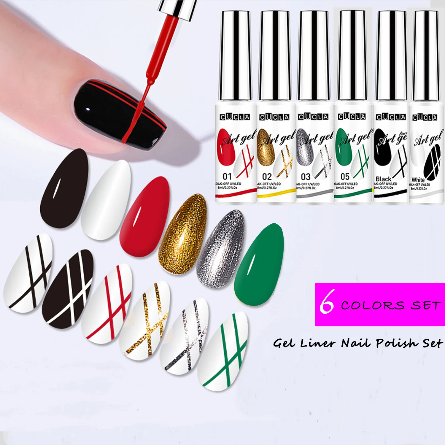 

Pinkiou 6 Colors Gel Polish Nail Art Gel Liner Set UV Light LED Soak Off Nail Art Design & Nail Salon DIY Manicure Kit