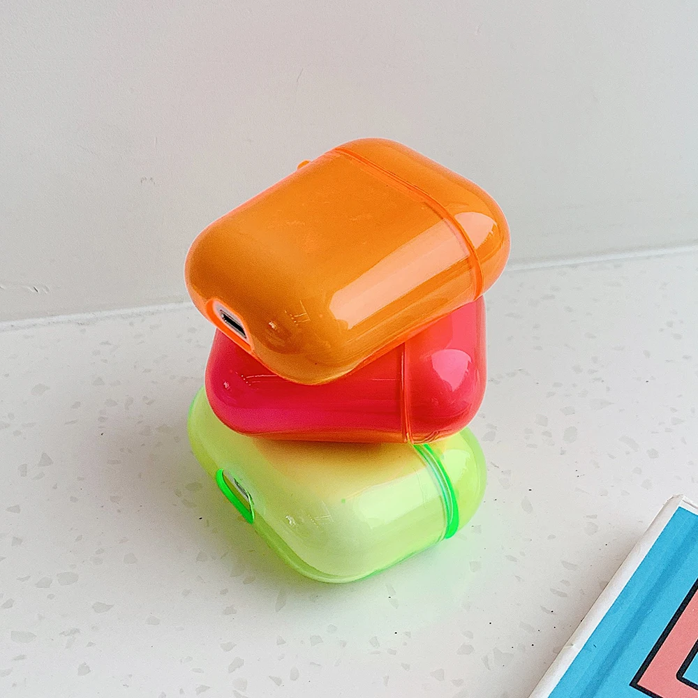 Флуоресцентный цветной чехол для наушников Apple Airpods Pro 3 2 1 беспроводных Жесткий