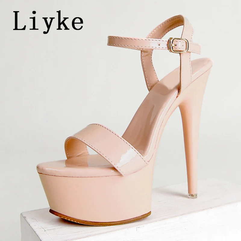 

Женские босоножки с открытым носком Liyke, черные туфли с ремешком и пряжкой, для танцев на высоком каблуке