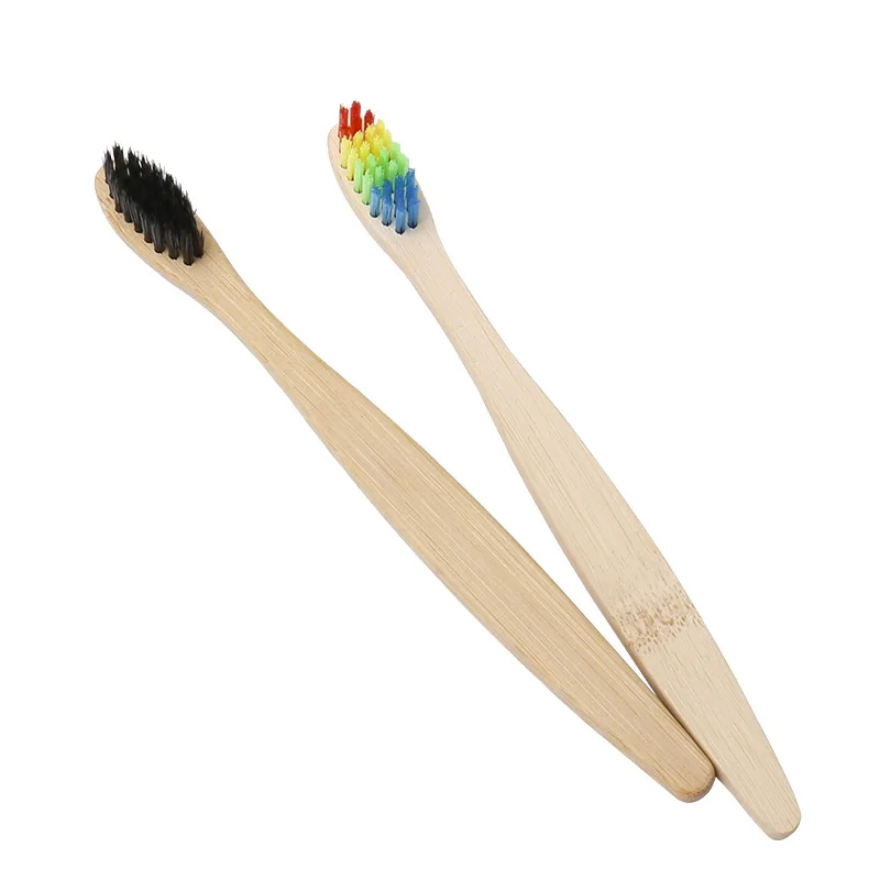 Детская зубная щетка с бамбуковой ручкой из бамбука и карбона радужная для