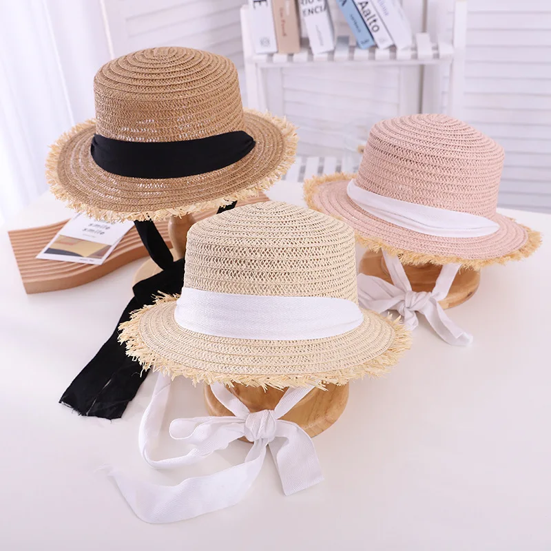 

New Fashion Parent-child Hat Girl Summer Sunshade Lace-up Raffia Hat Beach Big Eaves Sunscreen Straw Hat Children's Panama Hats