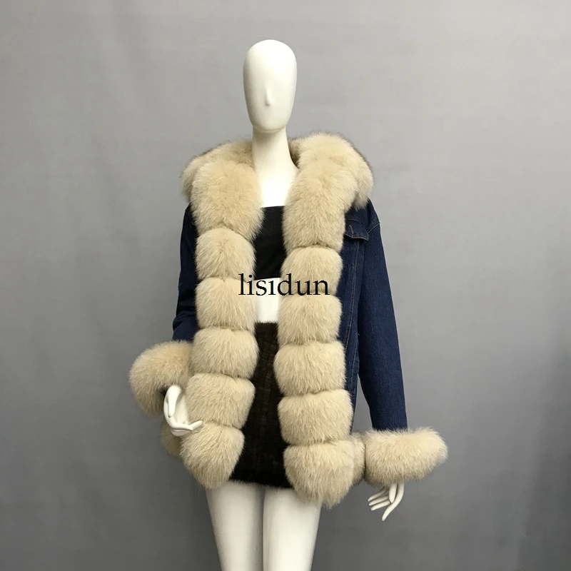 2021 natural fox fur coat Silver Fox collar plus size long winter Jacket Rex rabbit liner red fox hooded thick warm parks Disass