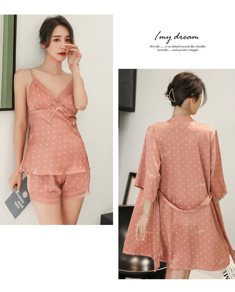

Print Dot Pajamas Set Women Sleepwear Sexy V-Neck Lace Trim Nightwear Nightgown New Sleep Set Sexy Summer Casual Home Clothes