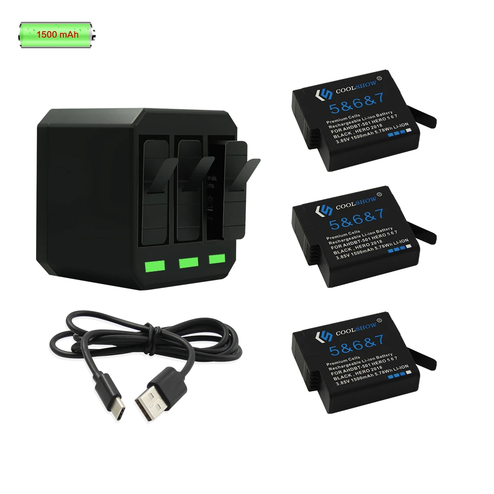 AHDBT-501 Аккумулятор для камеры GoPro Hero 5 Gopro 6 7 AHDBT 501 1500 mAh/AHDBT501 USB зарядное устройство для Go Pro 7 6 5 Hero5 аксессуары