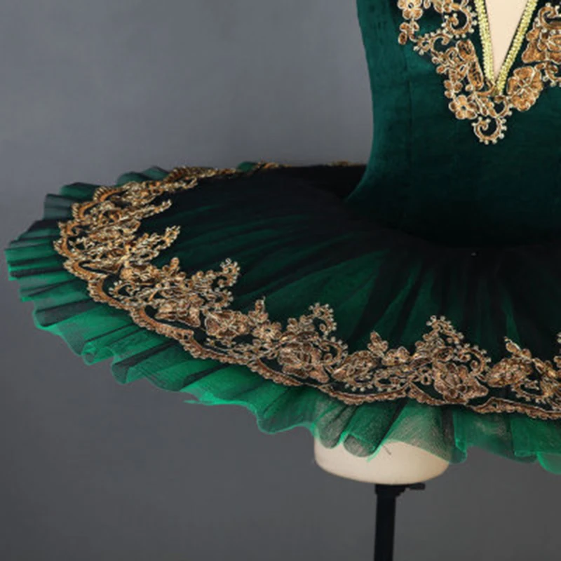 

Professional Ballet Tutu Green Velvet Bodice with Layers of Pleated Tutu Girls and Women Ballet Pancake Tutu Costume 11 Size
