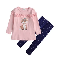 vikita girls clothes sets flare sleeve sequins cartoon tops tees and cotton trousers pants suit children autumn spring clothing
