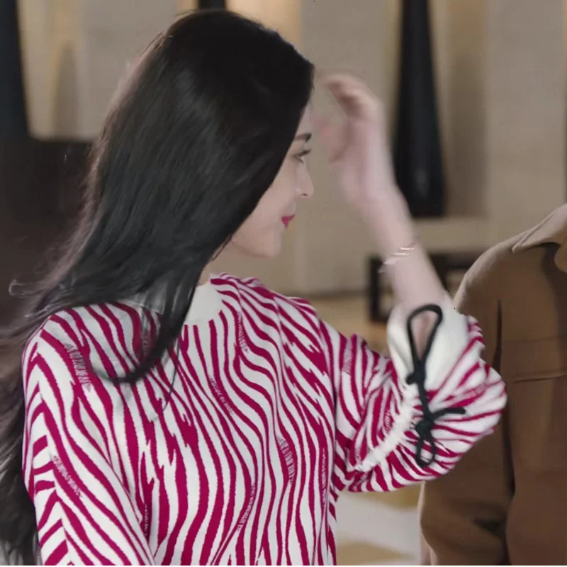 DEAT 2020 Autumn And Winter New Products Fashion Round Neck Red White Texture Slim Long Sweater Dress Female PB037 | Женская одежда