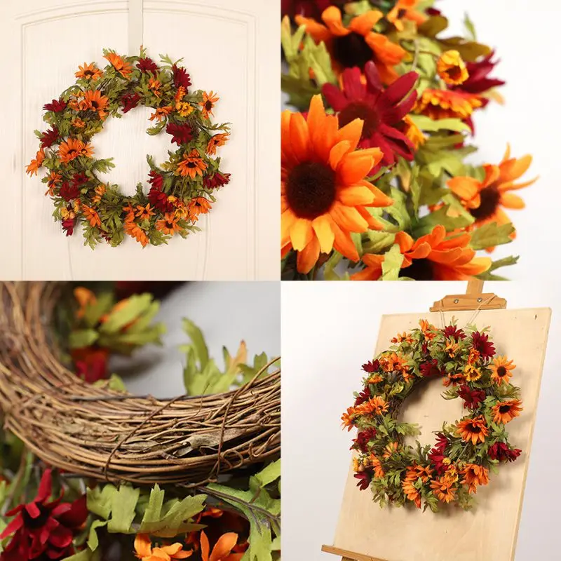 

Artificial Wreath Pumpkin Sunflower Maple Leaves Wreath Party Hanging Pendants for Halloween Thanksgiving Days Christmas HOT
