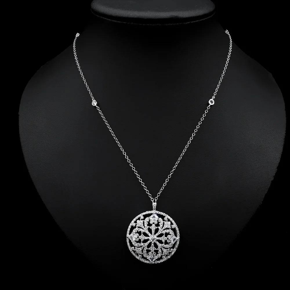 

Ожерелье женское с кулоном на цепочке, большой круглый классический кулон с белым кубическим цирконием, длинное Ювелирное Украшение, аксес...