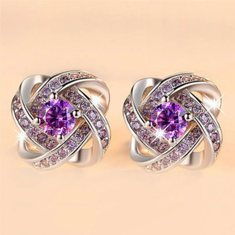 

White Purple Romantic Jewelry Luxury Crystal Earrings For Women Godl For Women Stud Earrings For Girls Gift