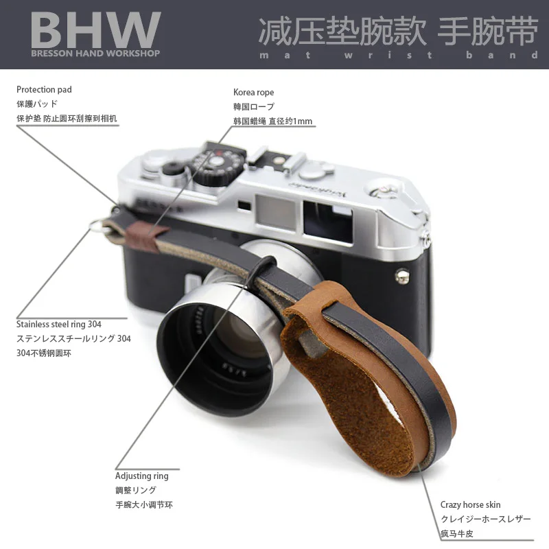 BHW рука-мягкий запястье микро одной камеры ремешок кожаный для Fuji Leica Nikon sony