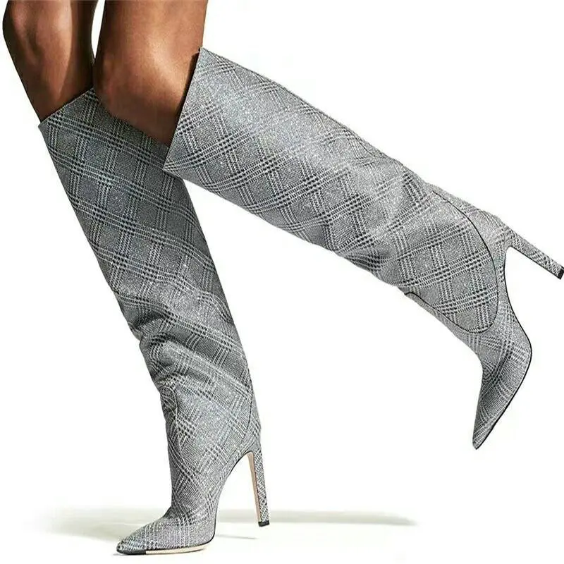 TXCNMB 9CM High Heels Thigh High Boots Shoes Women Winter Snow Shoe Woman Black Leather The Knee Boots Long Winter Boots
