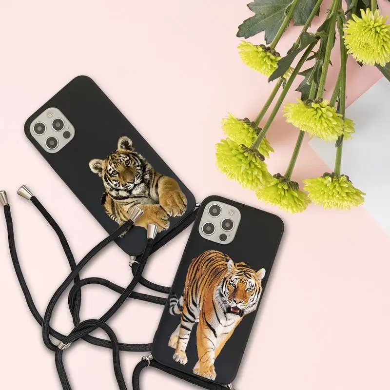 

Tiger animal Phone Case For iPhone 7 8 11 12 X XS XR MINI Pro Max Plus Strap Cord Chain Lanyard soft