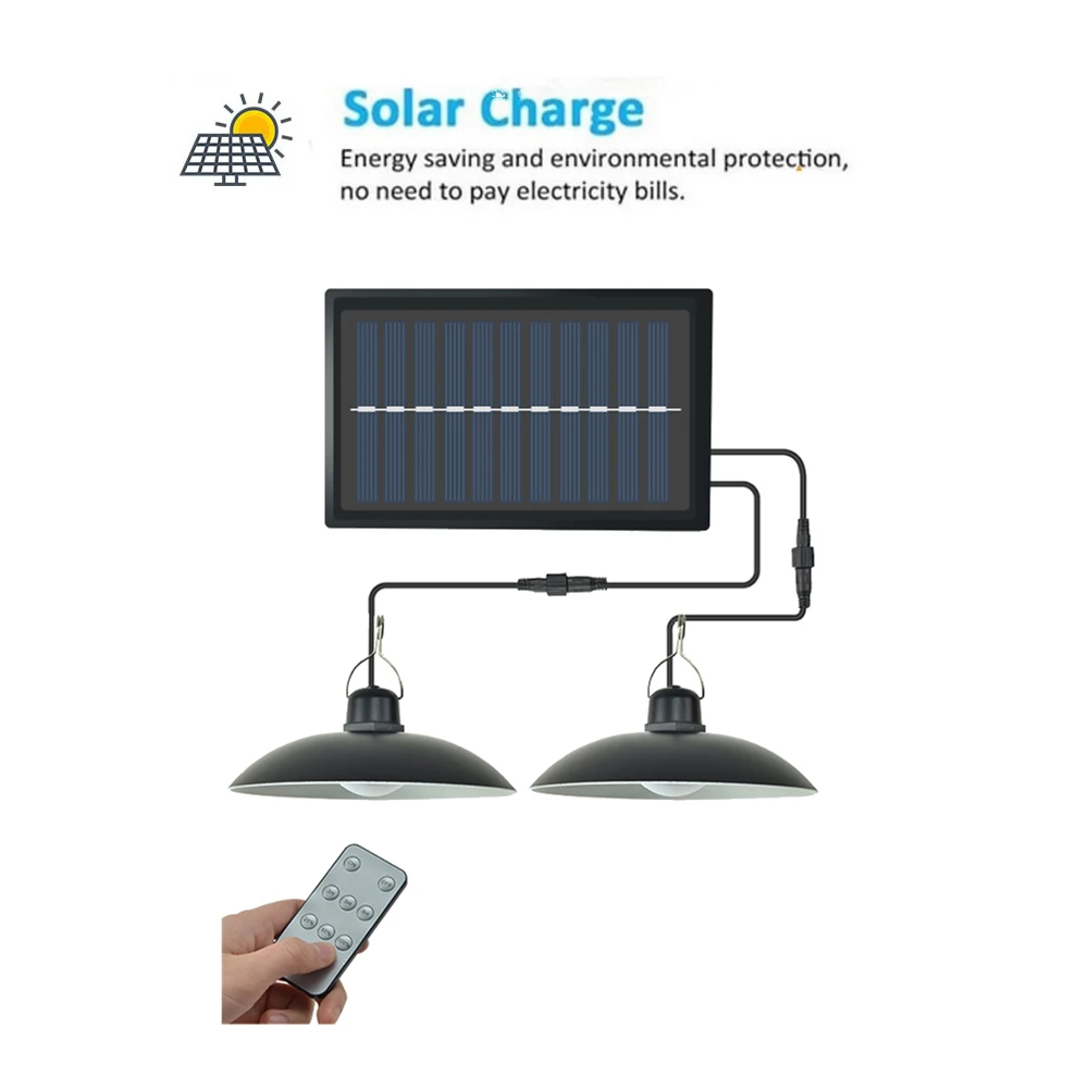 

remote 30 led 2 head Retro Lampshade Solar Pendant Chandelier solar lamp Wireless Street light Charge Outdoor Security Garden Ni
