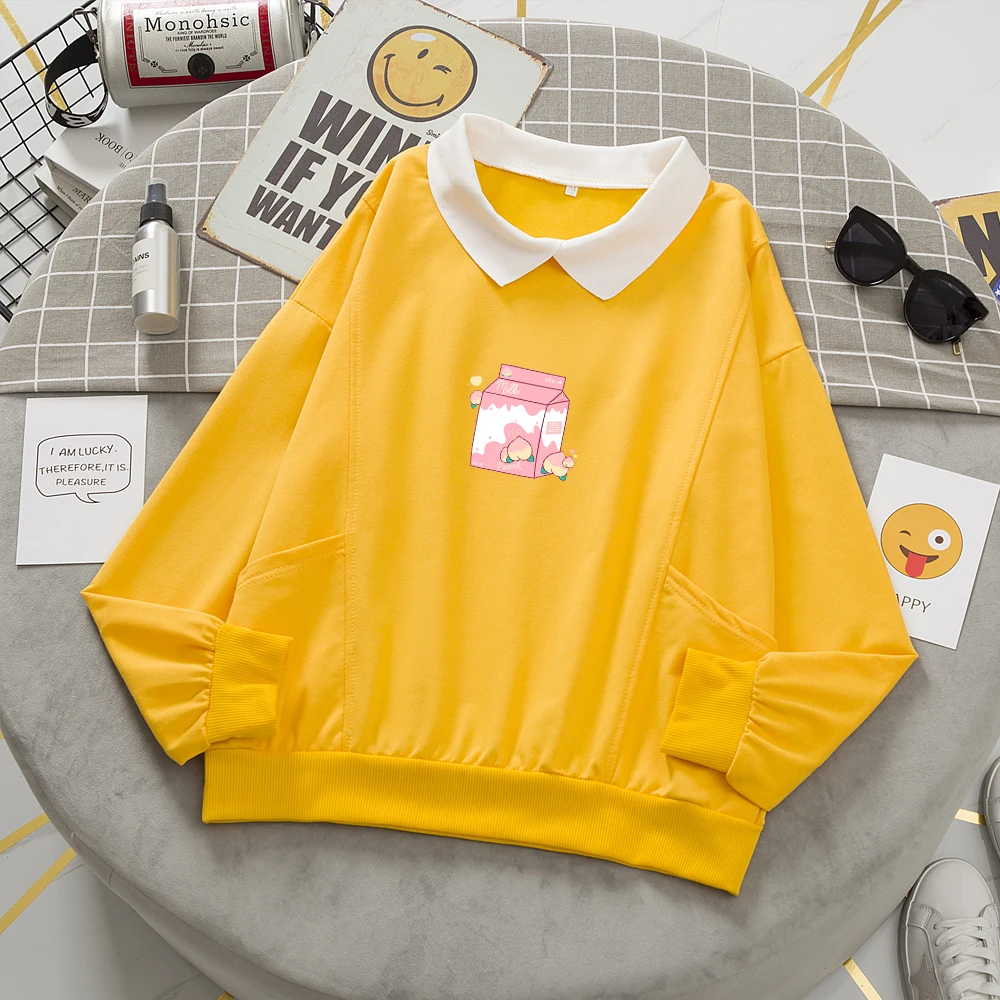 Peach Milk Hoodie Oversized Harajuku Sweatshirt Cotton Women Pullover Feminino Korean Streetwear Cute Sweetshirt Chic Sweatsuit