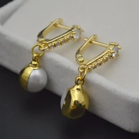 18k gold plated natural white pearl earring fashion simple color remain multi rows cz paved earrings female jewelry