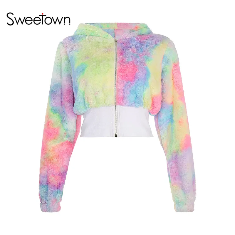 as picture Sweetown, Зимняя мода, повседневная шерстяная толстовка, свитшоты для женщин, фонарь, длинный рукав, Осенний пуловер с галстуком, краситель, принт, милые толстовки - Цвет: as picture