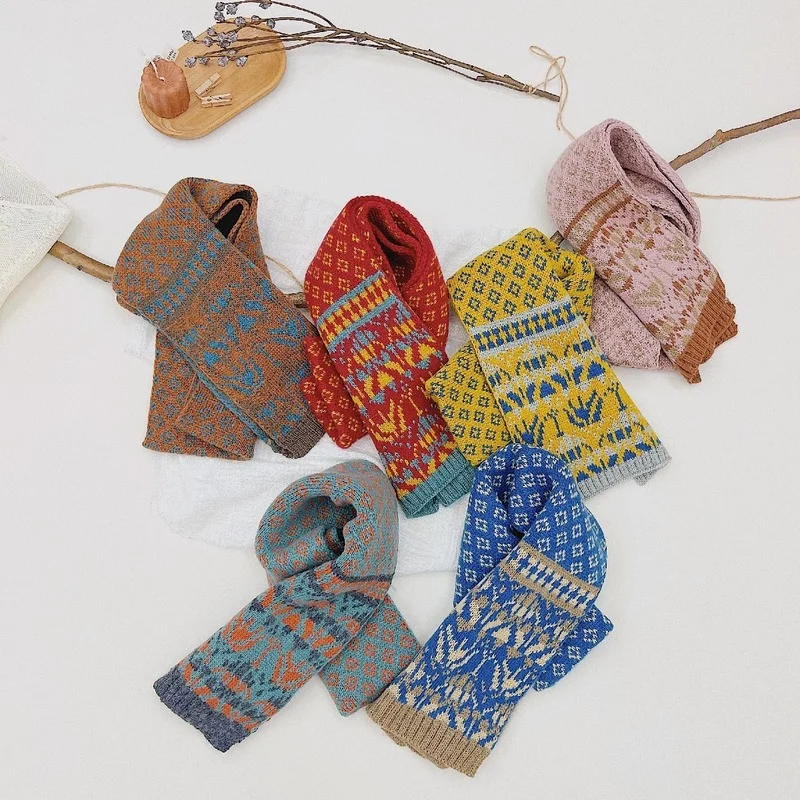 

2021 Children Winter Scarf Baby Girl Boys Thicken Windproof Warm Neckerchief Kids Fashion Scarves Baby Clothing Accessories