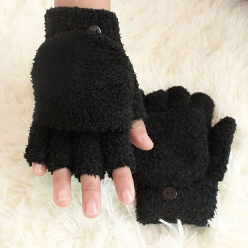 

Soft Coral Fleece Half-fingers Gloves For Men Women Winter Warm Plush Gloves Flip Half Finger Driving Glove Thick Mittens