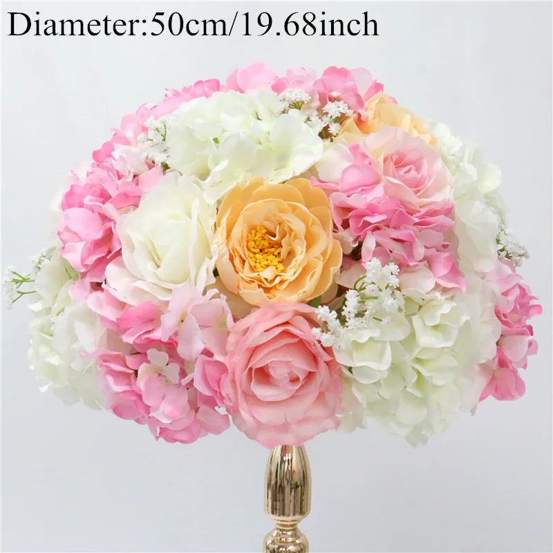 pink 50cm Индивидуальные искусственные Гипсофилы розы гортензии цветок шар украшения дома фестиваль свадебный обеденный стол дорога свинец Венок 1 шт - Цвет: pink 50cm