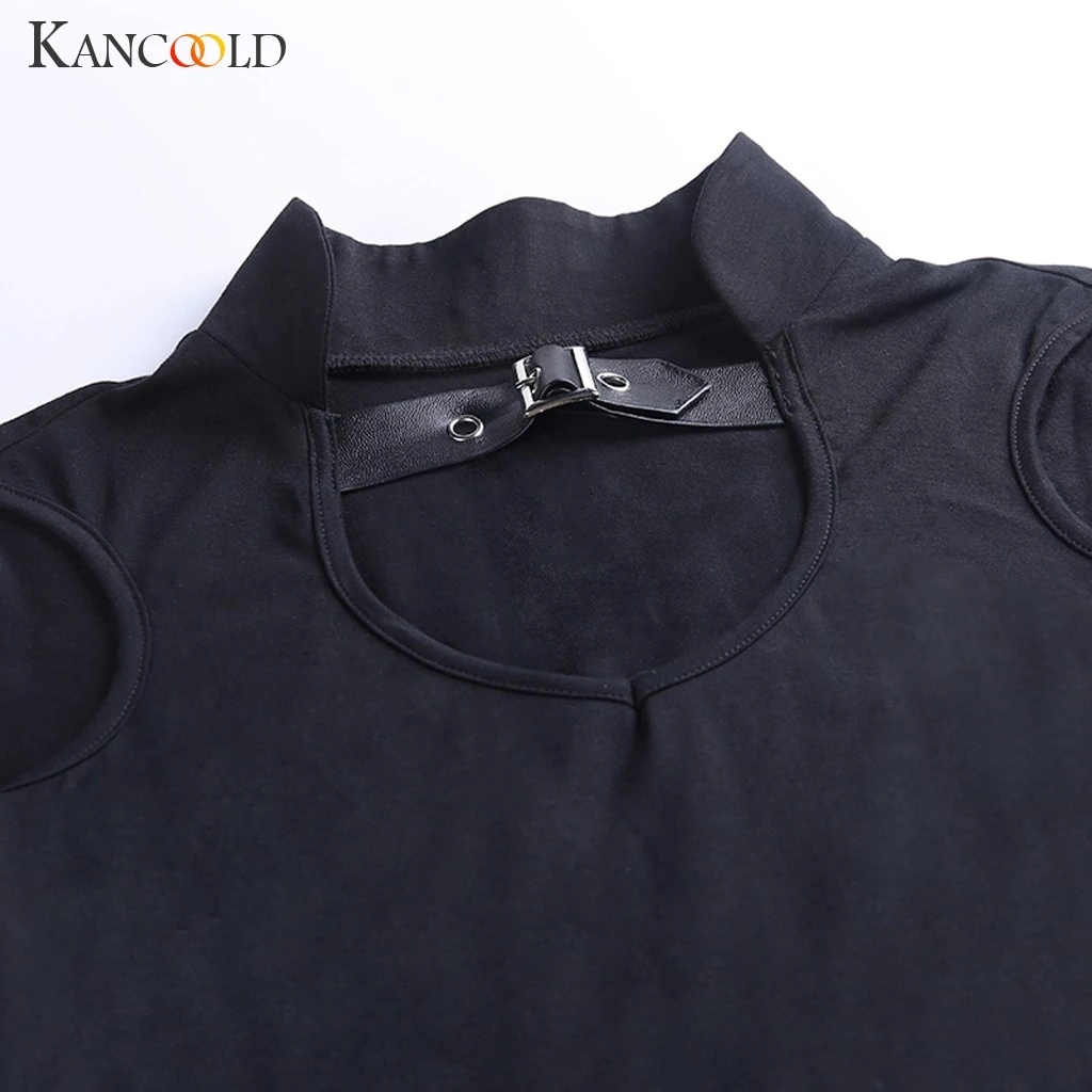 Женское платье с длинным рукавом готическое однотонное круглым вырезом и