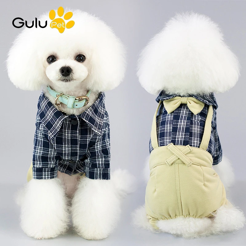 

Одежда для домашних питомцев, рубашка в клетку на весну и лето, модные комбинезоны для собак, щенков, собак, джентльменов, костюм с бантом, ко...