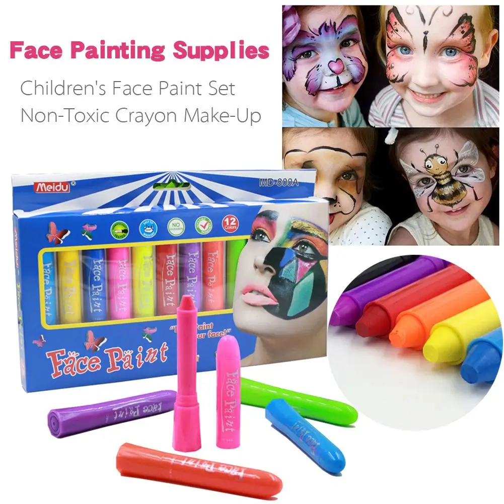 12 Color Body Painting Crayons Children Face Set Cosplay Party Halloween Makeup Non-toxic Wash Make-Up Supplies For Childr | Красота и