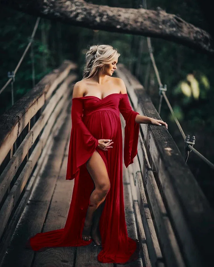 Хлопковые Платья для беременных для фотосессии, сексуальные платья для беременных с открытыми плечами и рюшами, женское с буфами, Длинные Макси платья для беременных