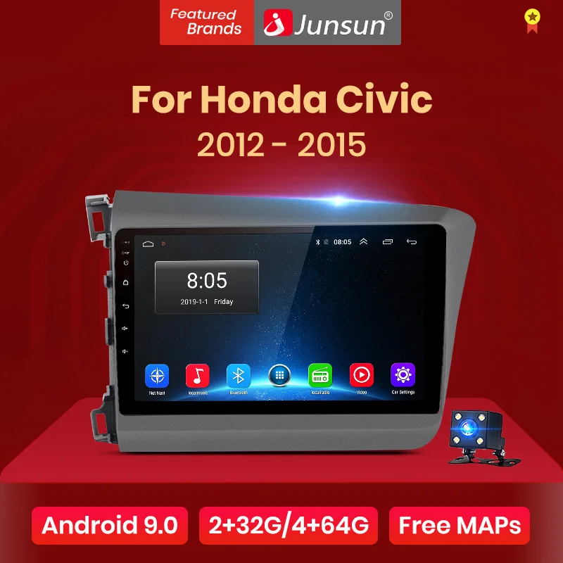 Junsun V1 Android 9.0 системный блок а для Хонда Цивик 9 Honda Civic FB FK FD 2012 2013 2014 2015 до 8 ЯДЕР 4 +