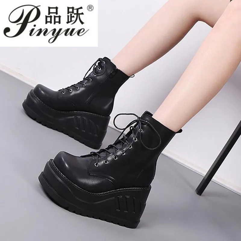 

Women Punk Shoes Women Classics Gothic Boots Designer Wedges Boots Wedge Platform Black Boots