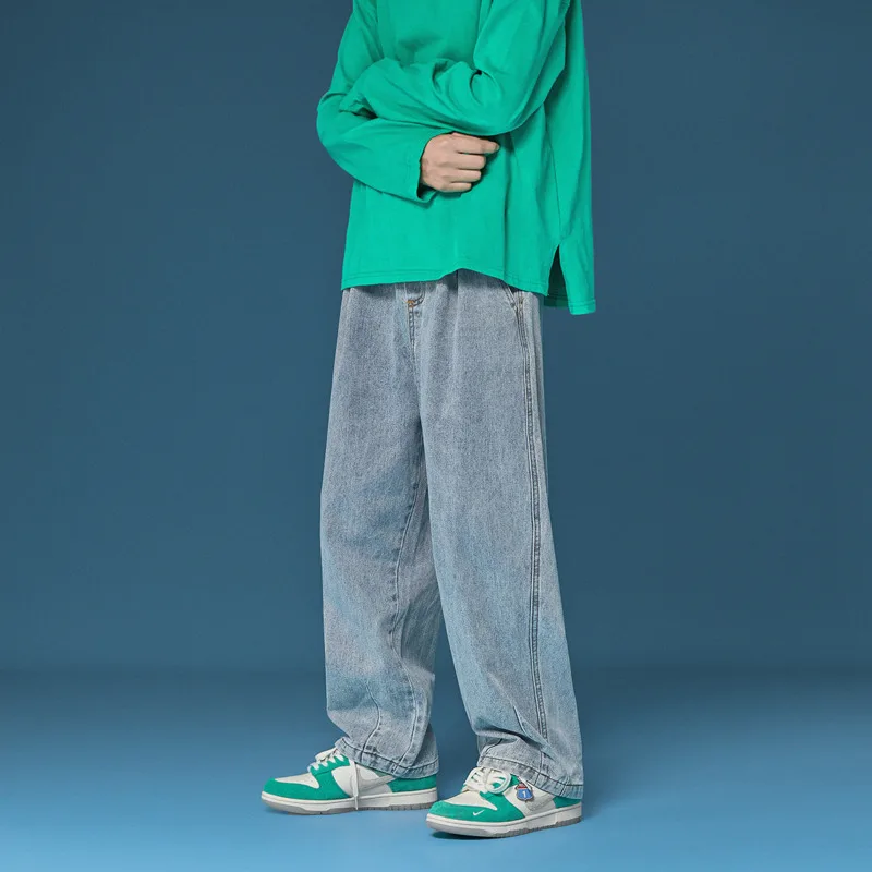 White Blue Black Jeans Men's Fashion Casual Baggy Wide-leg Jeans Men Streetwear Loose Hip-hop Straight Denim Trousers Mens M-2XL