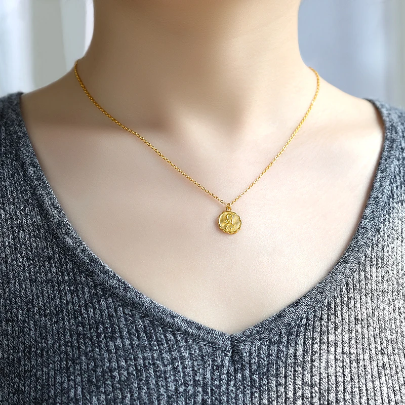 Ожерелье с золотым диском и созвездием цепочка из нержавеющей стали 12 знаков