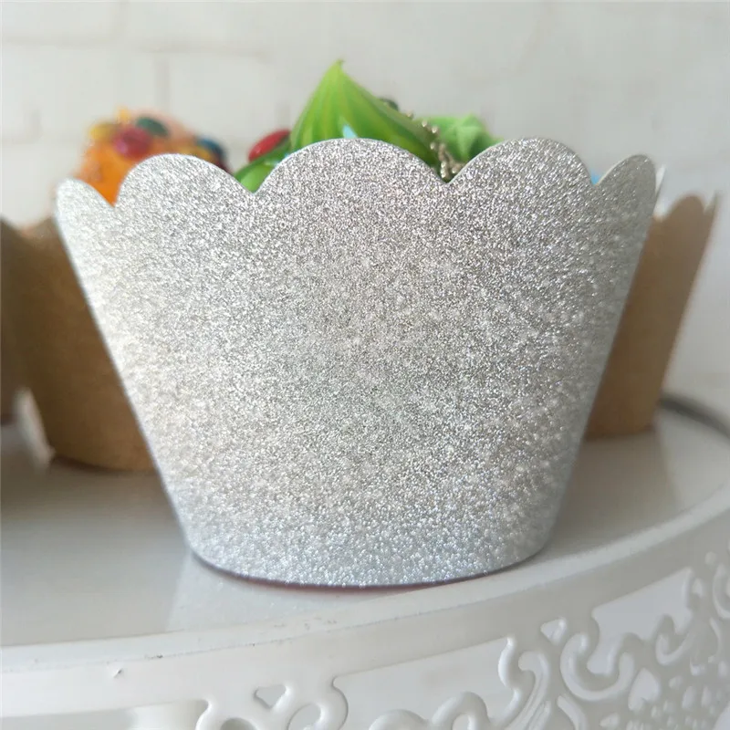 12 шт. блестящая обертка для капкейков розовое золото серебро день рождения