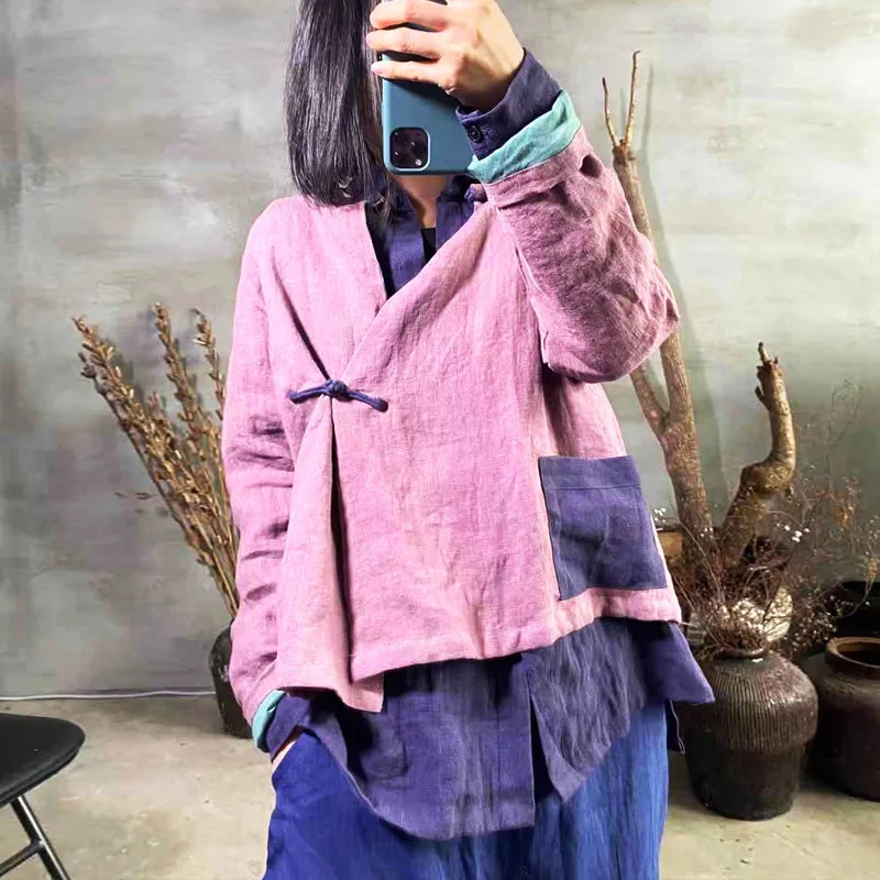 Женские винтажные рубашки из хлопка и льна весенние блузки 2020 с v образным