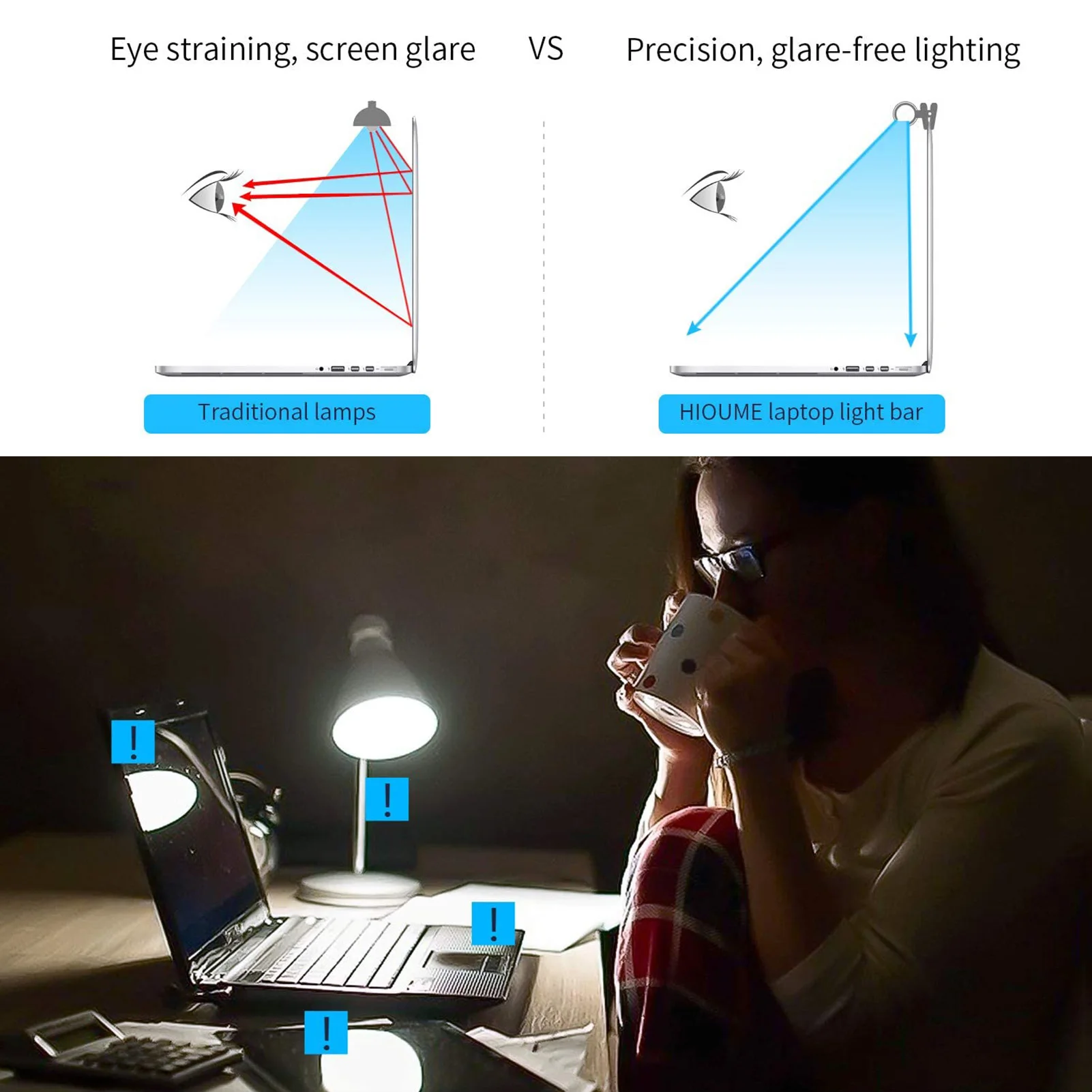 

Led Desk Lamp Adjustable Reading Screen Hanging Light Computer Eye Protection Lamp USB Rechargeable Light for Office Home