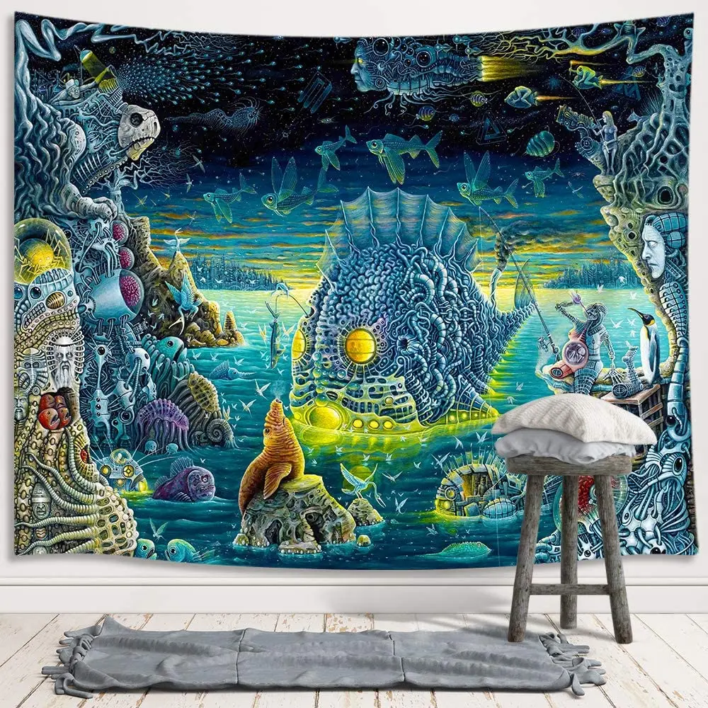 Психоделические рыбы и медузы психоделический гобелен чужой море Прохладный на