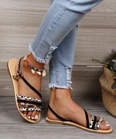 womens sandals summer new fashion leopard buckle flat bottom beach shoes plus size european and american leisure comfort sandal